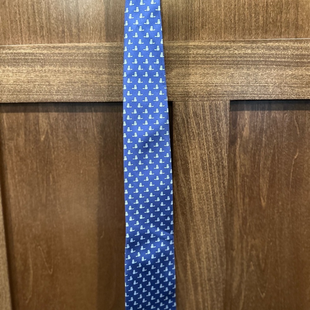 Classic Blue and White Beaver 🦫 Print Silk Tie